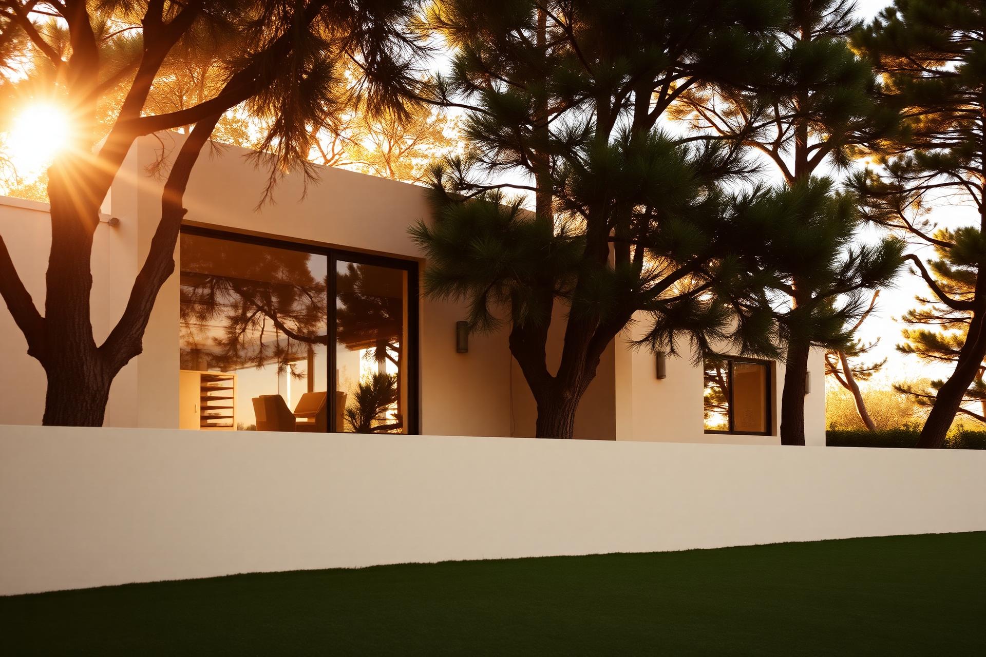 A modern home at golden hour